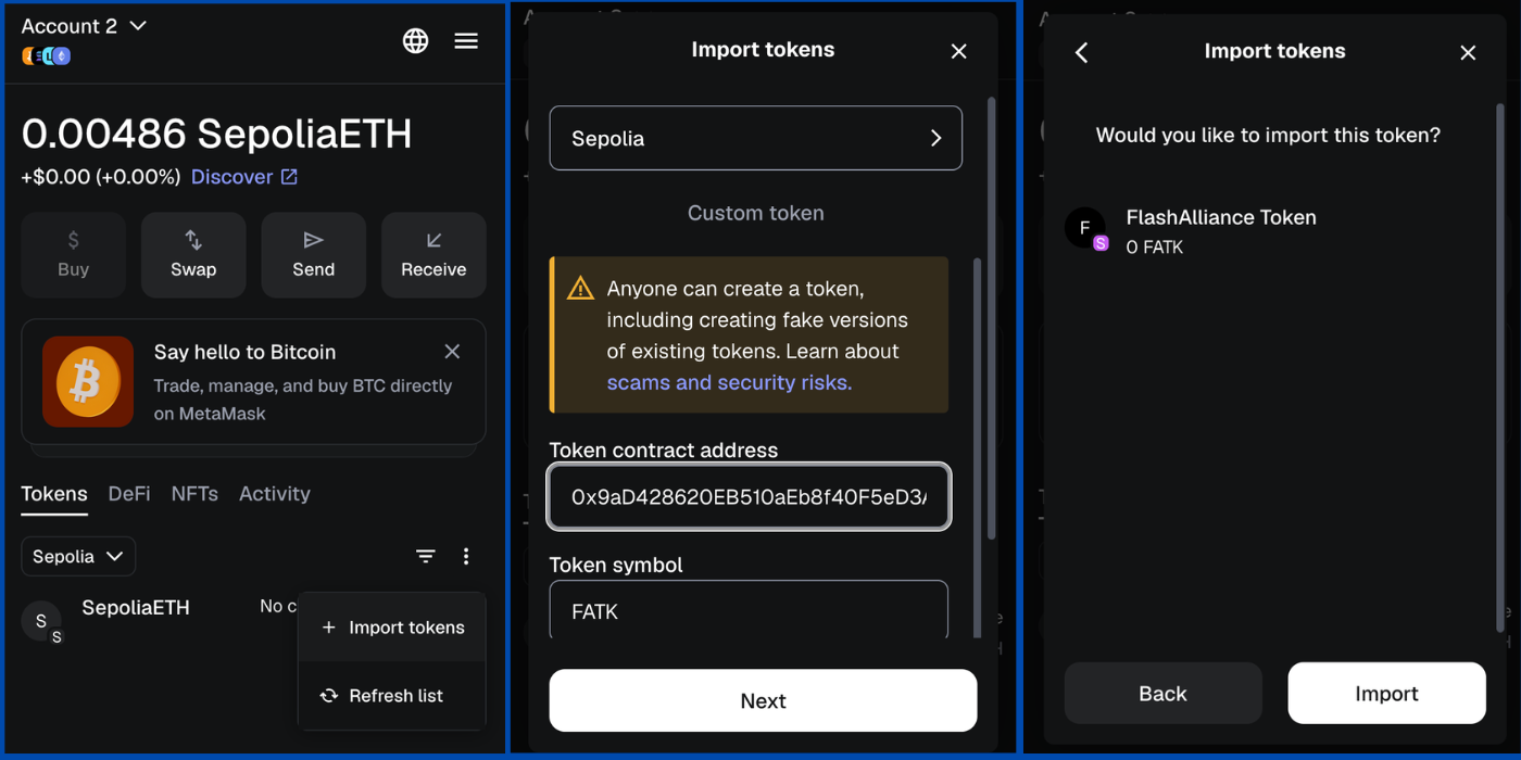 Add FATK to MetaMask screenshot